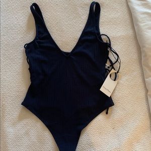 Privacy Please Navy Bodysuit w/ Side Ties